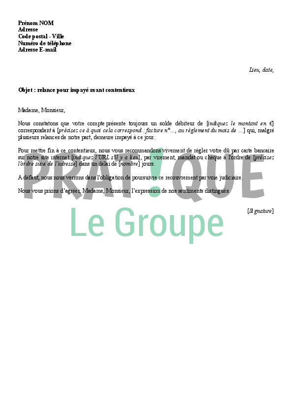lettre demande de reglement