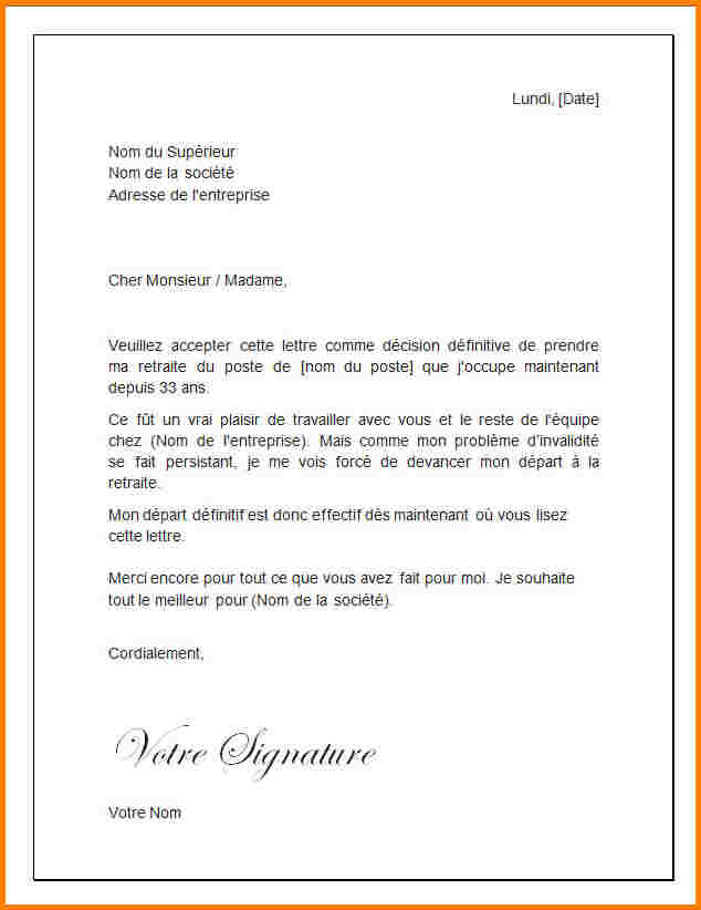lettre demande mise a la retraite