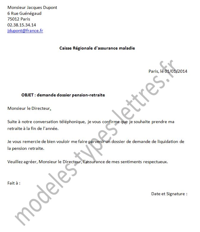 lettre demande mise a la retraite