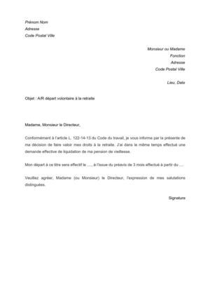 lettre demande mise a la retraite