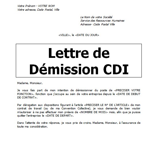 lettre demission cdi