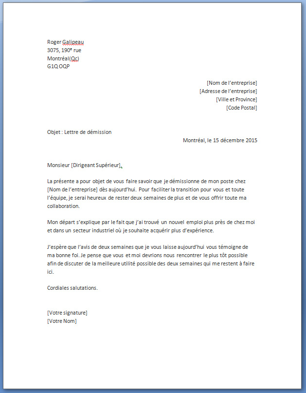 lettre demission cdi