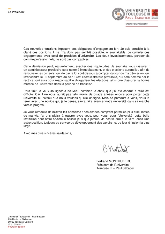lettre demission fac
