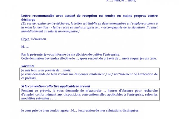 lettre demission main propre