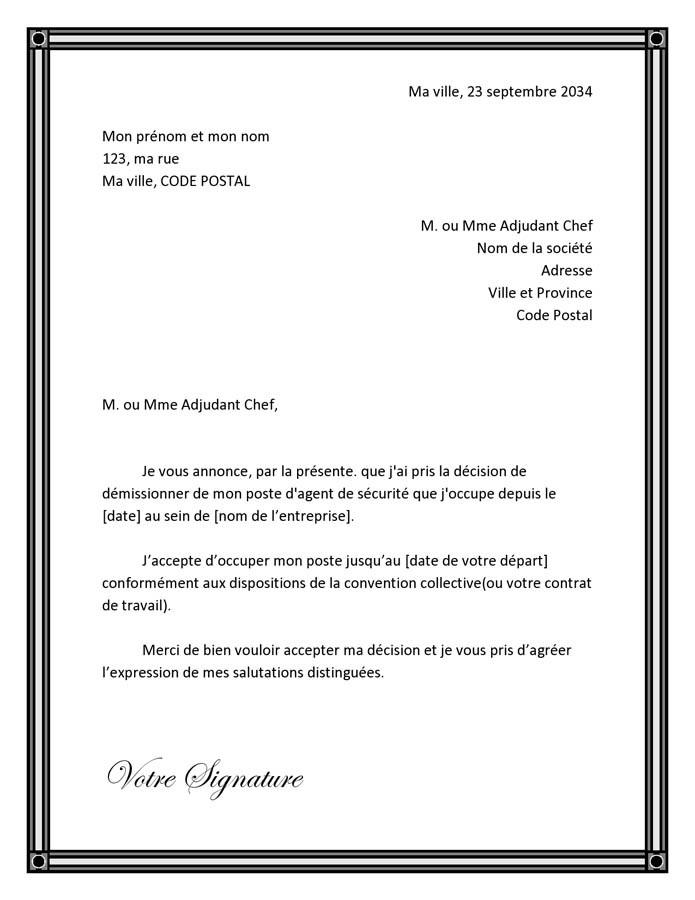 lettre demission main propre