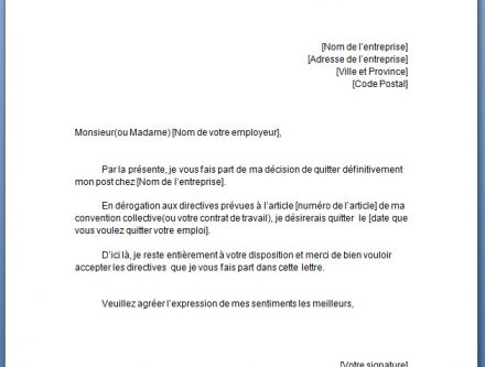 lettre demission preavis reduit