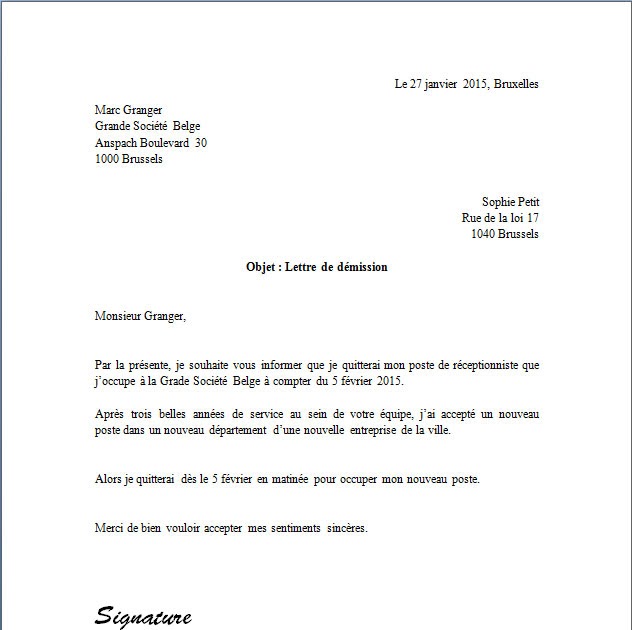 lettre demition