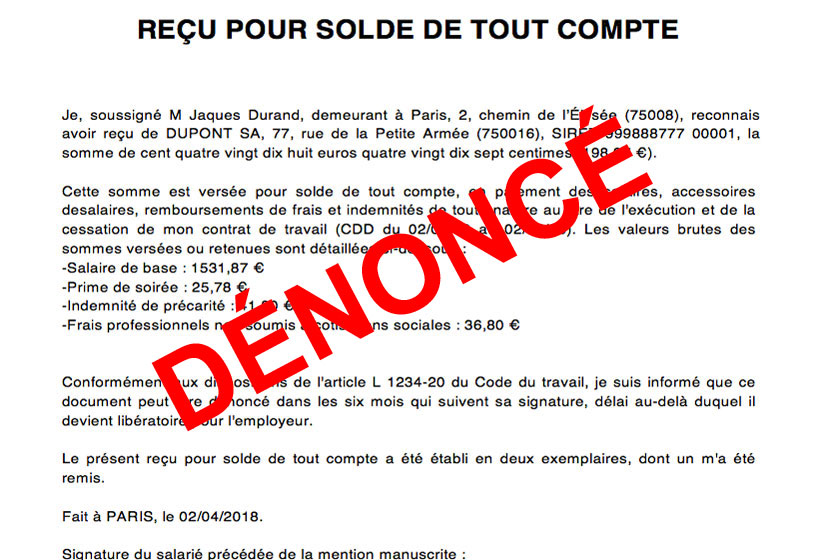 lettre denonciation solde de tout compte