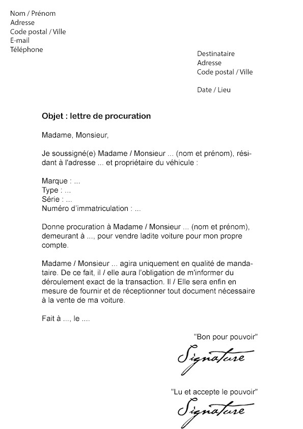 lettre donner pouvoir