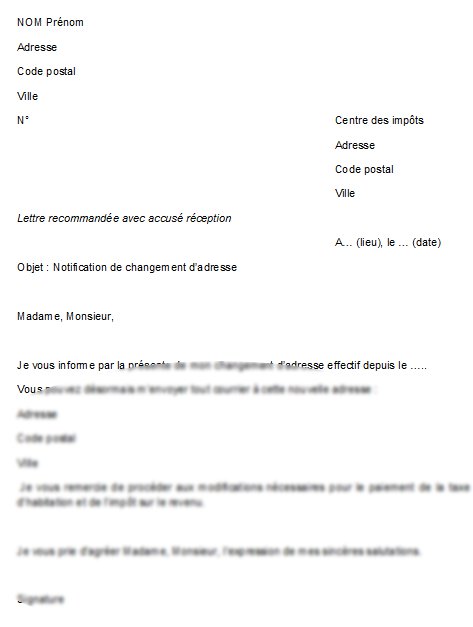 lettre exemple changement d'adresse