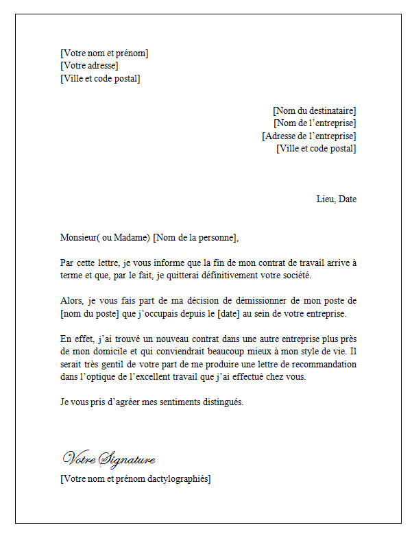 lettre fin de contrat assistante maternelle