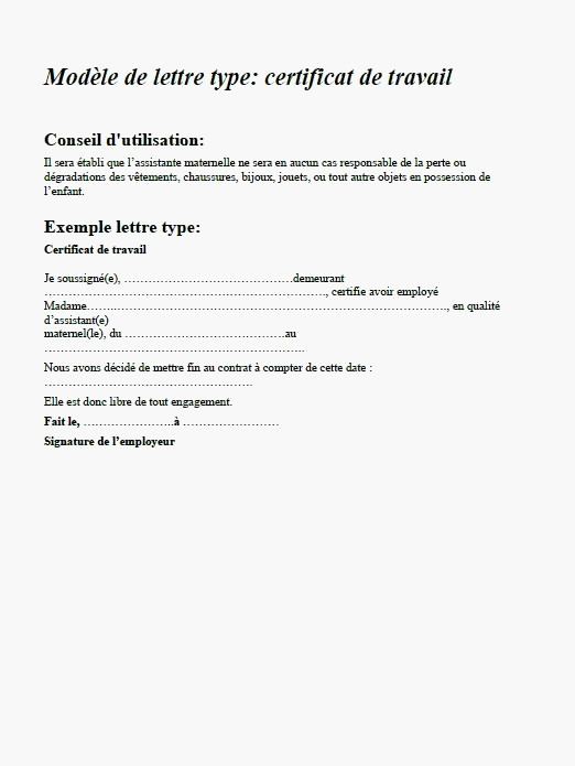lettre fin de contrat assistante maternelle