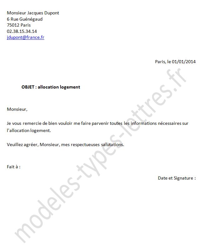 lettre gratuite pour une demande de logement