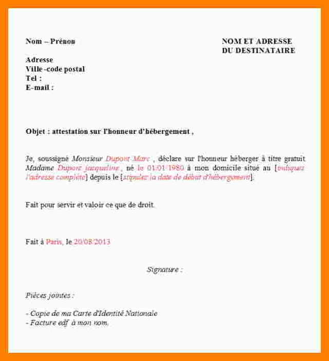 lettre heberge a titre gratuit