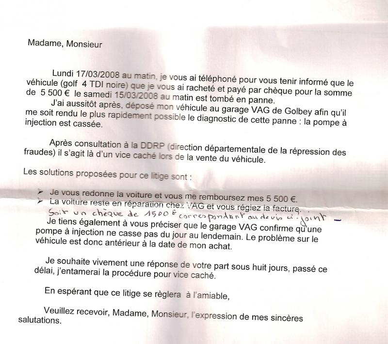 lettre litige garagiste