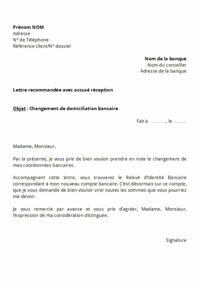 lettre modification adresse