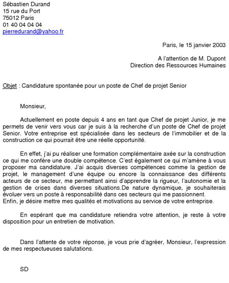 lettre motivation candidature spontanee commercial