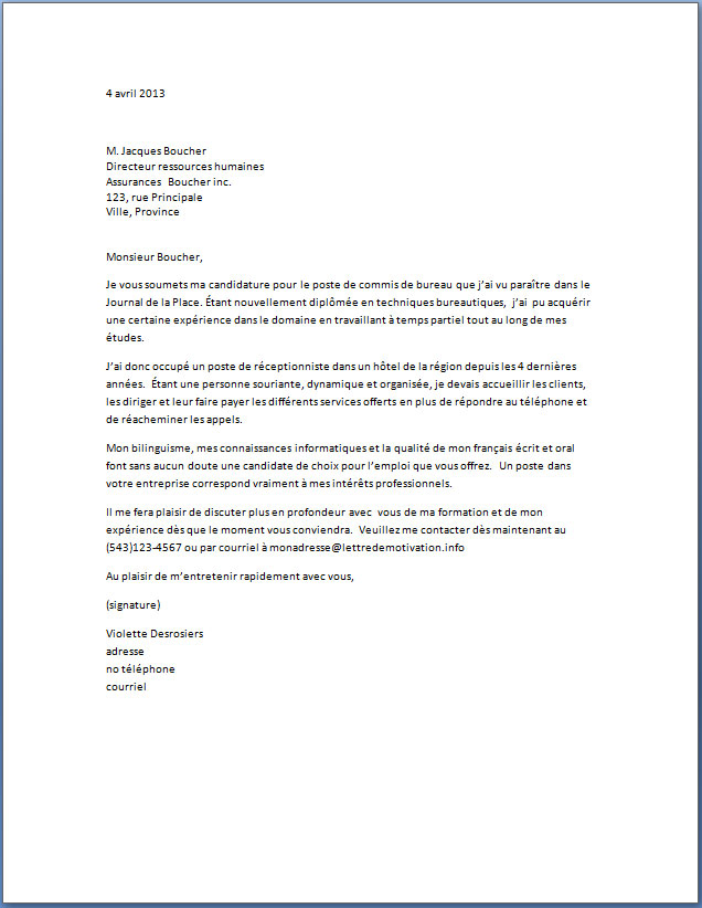 lettre motivation candidature spontanee commercial