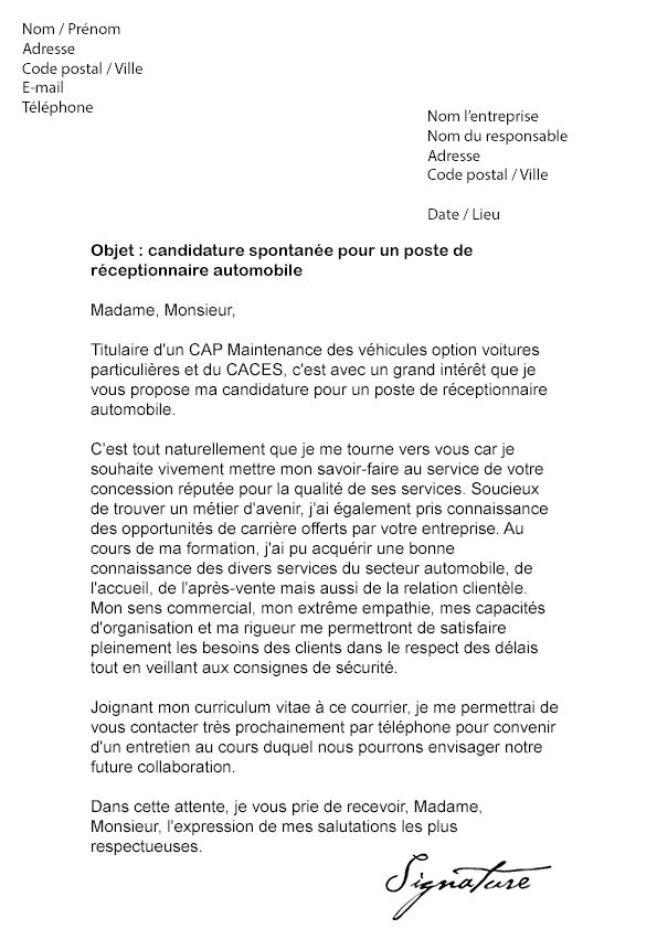 lettre motivation pour assurance