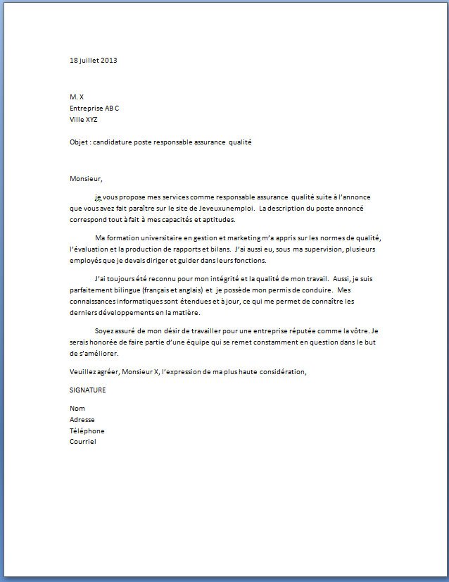 lettre motivation pour assurance