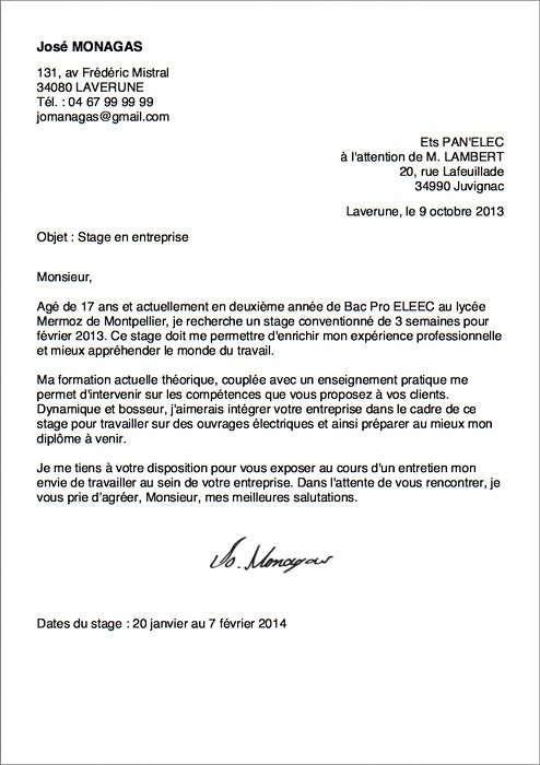 lettre motivation stage commerce