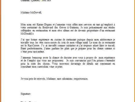 lettre motivation stage restauration