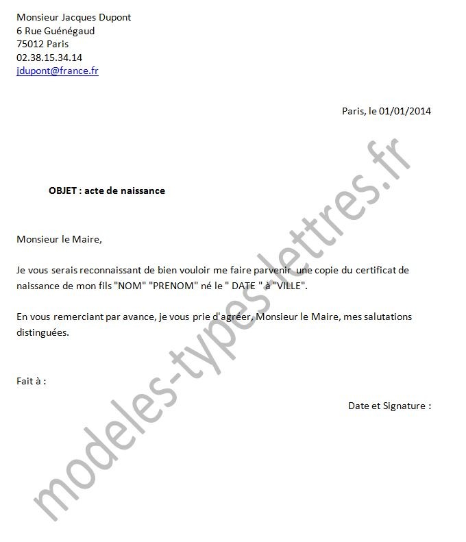 lettre naissance