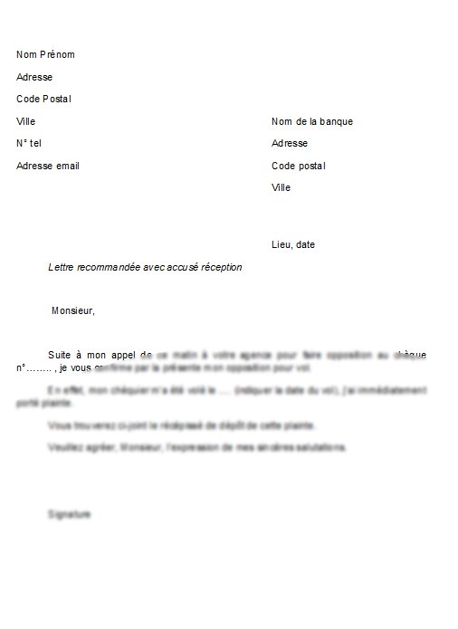 lettre opposition cheque