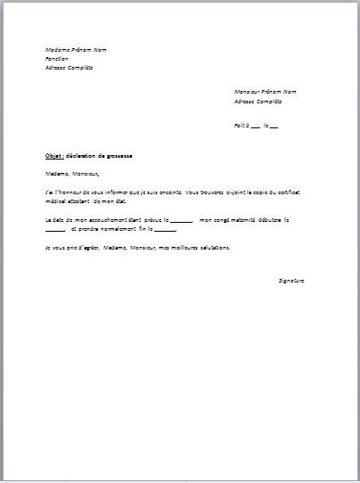 lettre pour annoncer une grossesse a son employeur