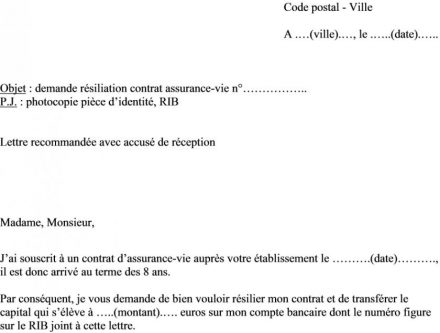 lettre pour arreter une assurance vie