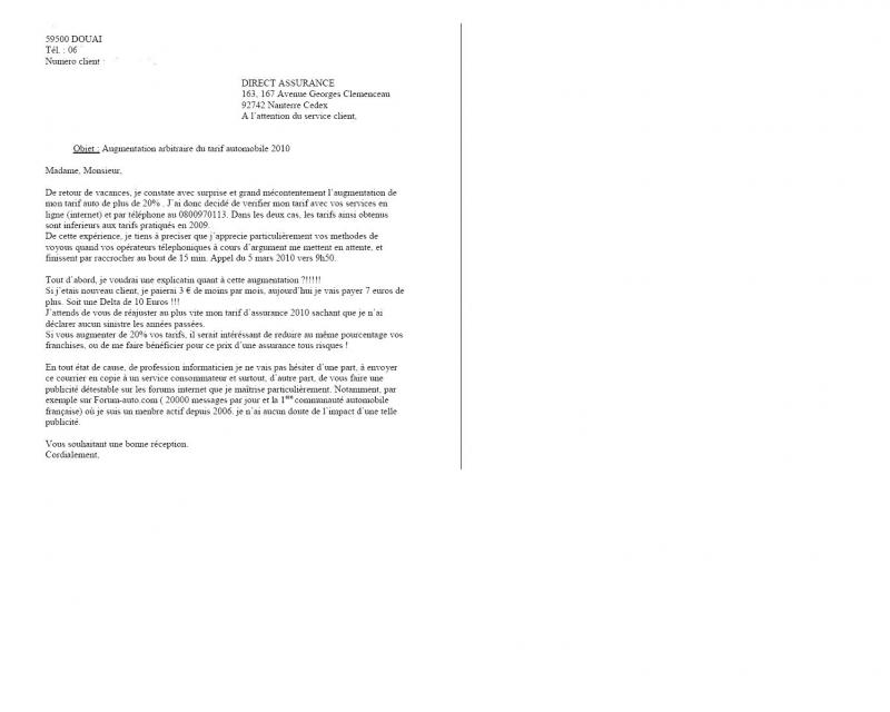 lettre pour augmentation de prix