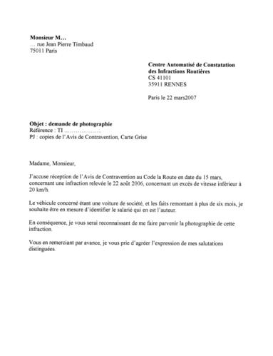 lettre pour contester une contravention
