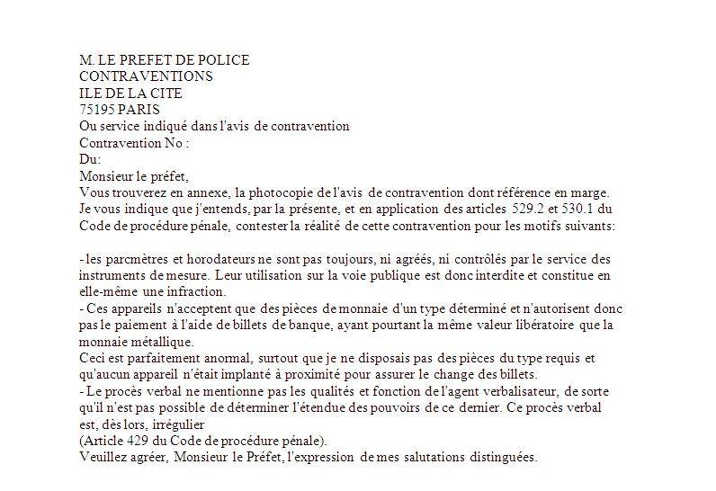 lettre pour contester une contravention