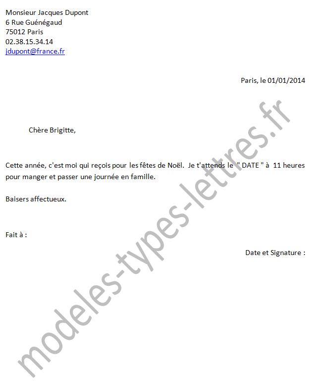 lettre pour fete