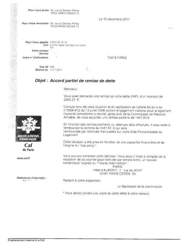lettre pour la caf