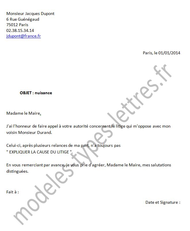 lettre pour litige