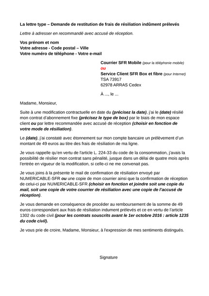 lettre pour litiges