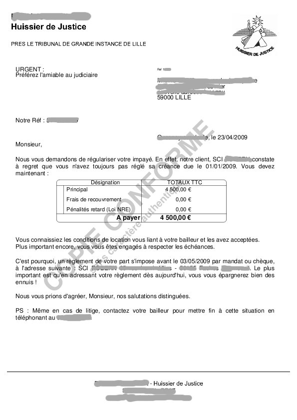 lettre pour loyer impaye