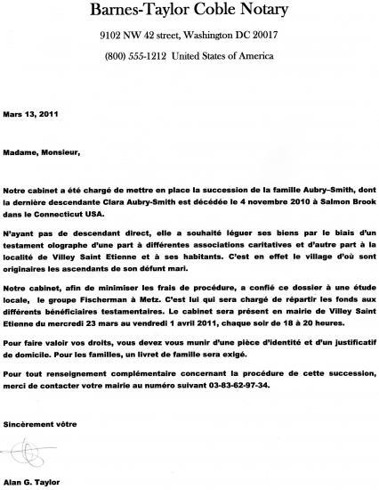 lettre pour notaire