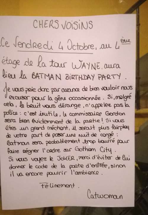 lettre pour prevenir d'une fete