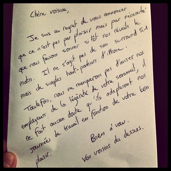 lettre pour prevenir du bruit