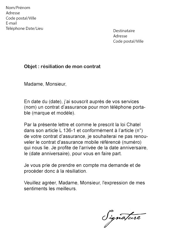 lettre pour resilier assurance habitation