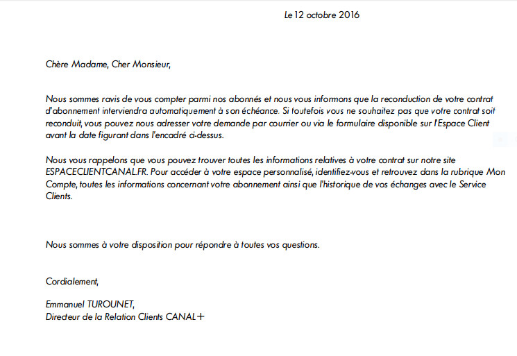 lettre pour resilier canal plus et canalsat