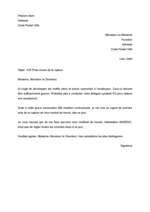 lettre pour rompre un contrat