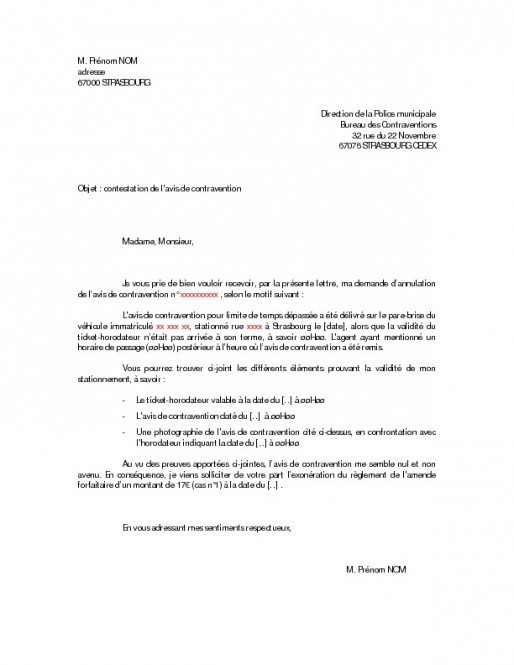 lettre pour stationnement genant