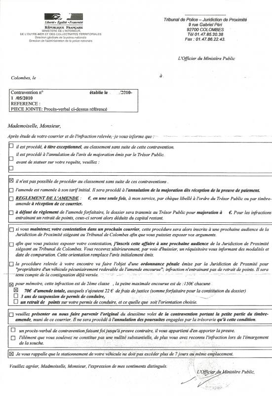 lettre pour stationnement genant