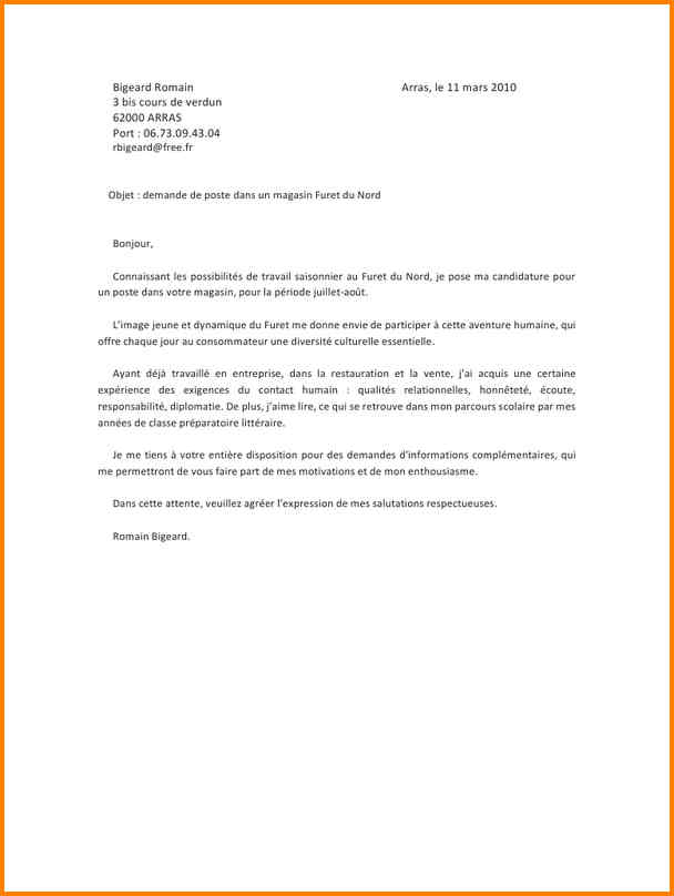 lettre pour un emploi