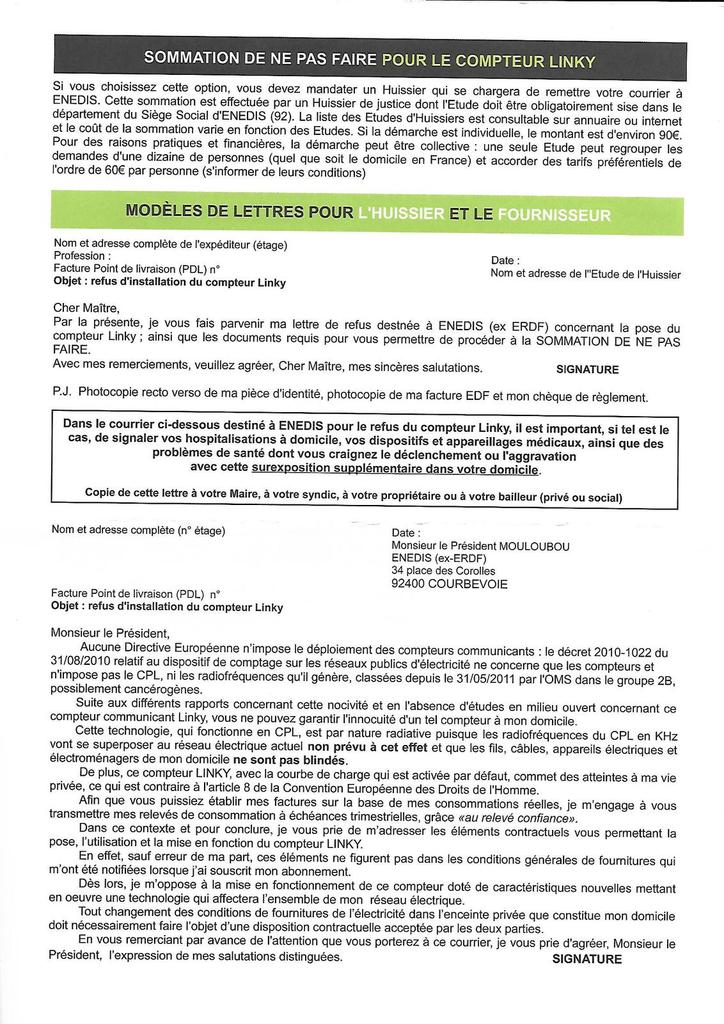 lettre pour un huissier