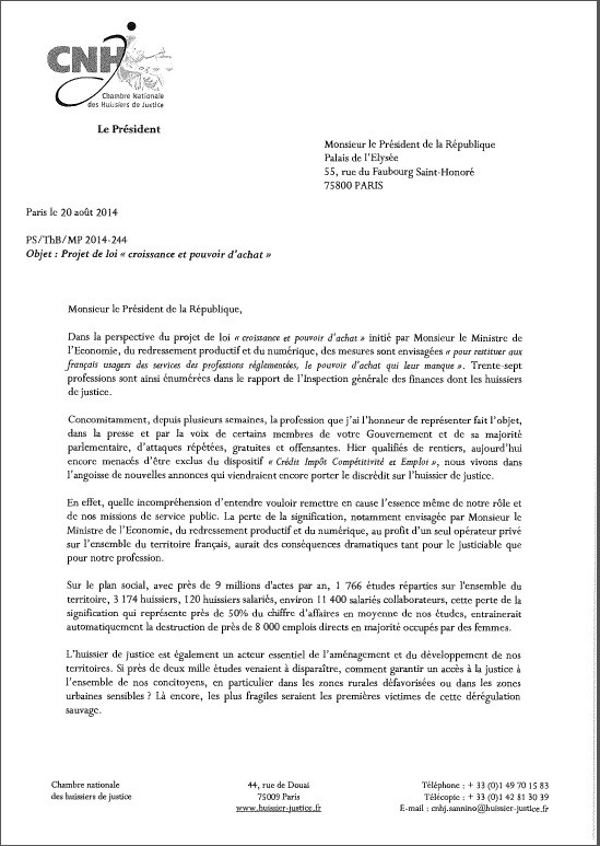 lettre pour un huissier