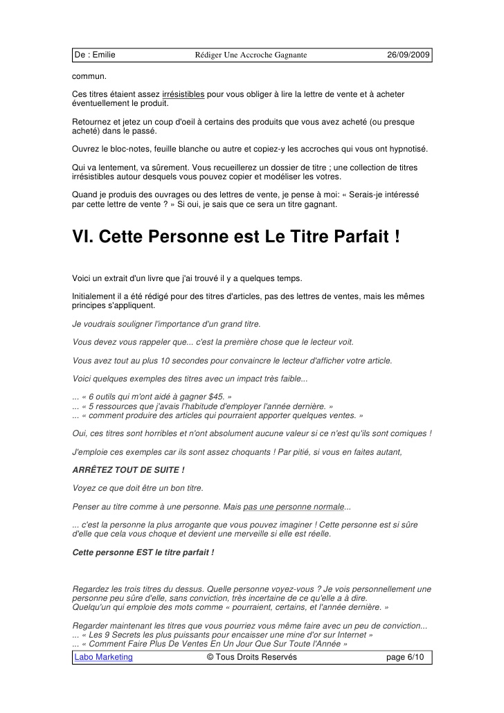 lettre pour vendre produit